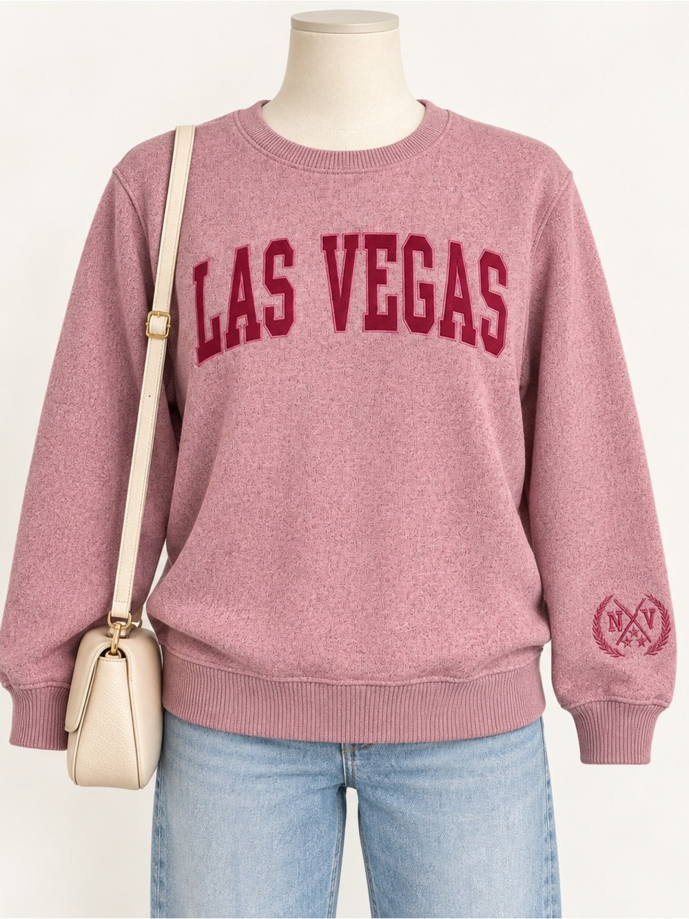 New York Popular Pink Las Vegas Collegiate Crewneck Sweatshirt Small